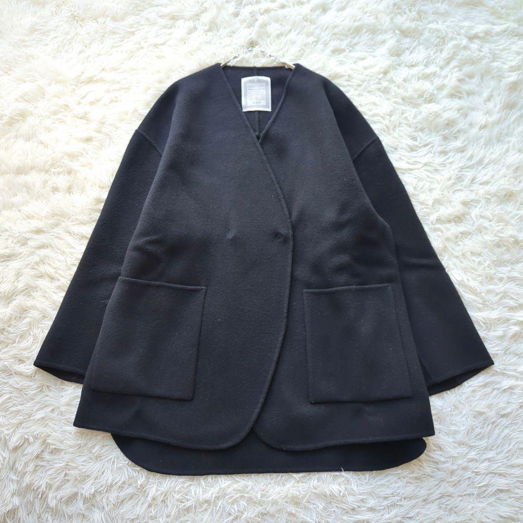 ビアズリー　ショートリバーコート　美品　ノーカラーコート　ウール　完売　アウター