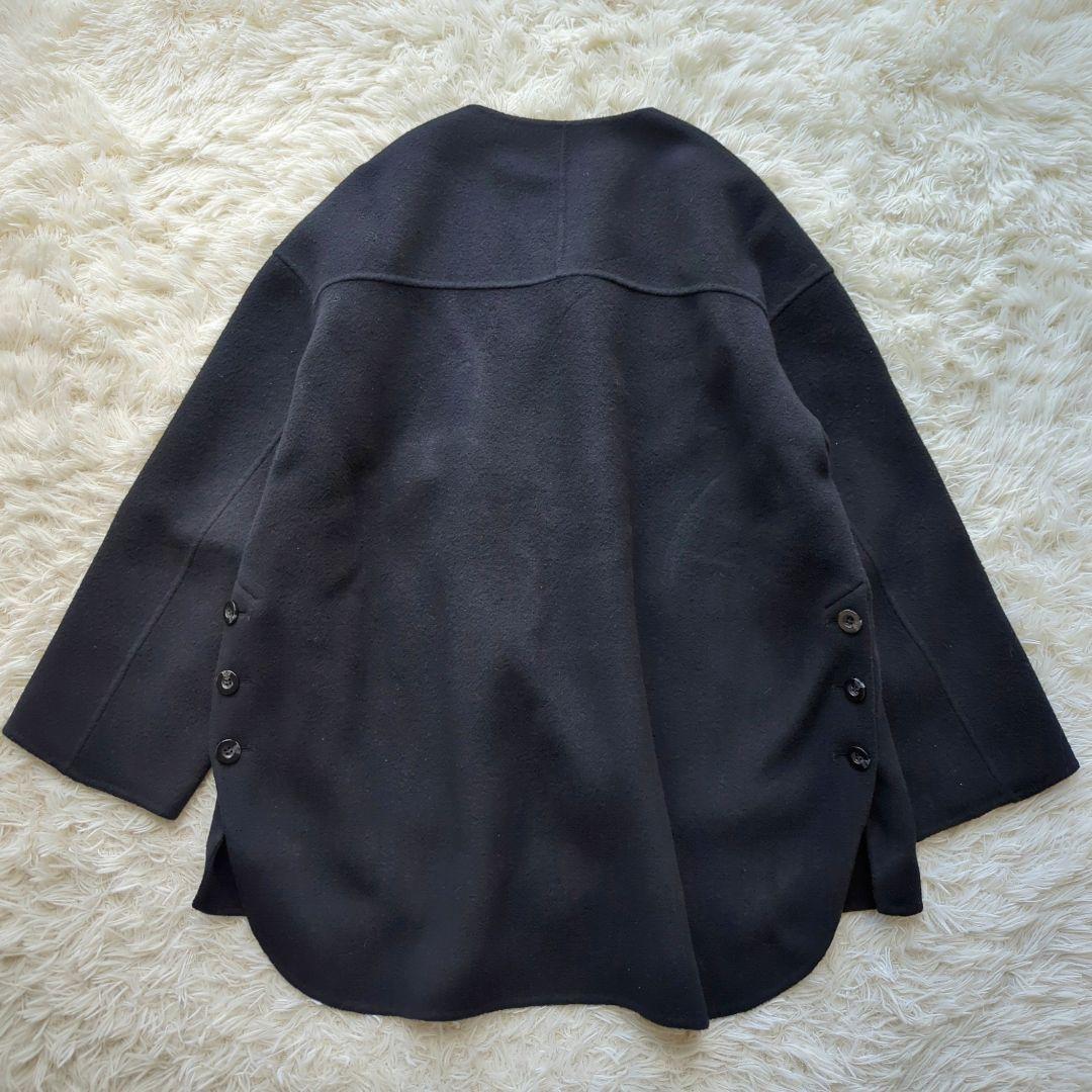 ビアズリー　ショートリバーコート　美品　ノーカラーコート　ウール　完売　アウター