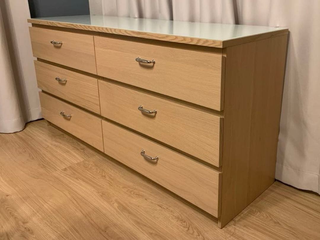 IKEAイケア引き出しMALMガラストップキャビネット チェスト