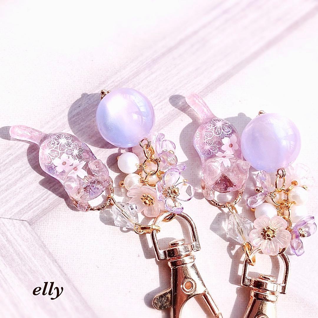 【mooncho様】1193.天然石　つまみ細工　桜　じゃれ猫　レジン