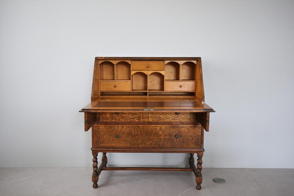英国アンティーク木製ライティングビューロー/デスク/勉強机チェスト(88-191
