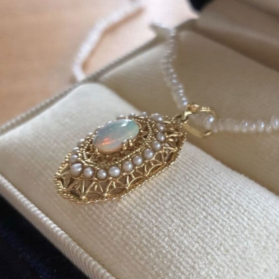 アガット K14 オパールチャーム ネックレスチェーン