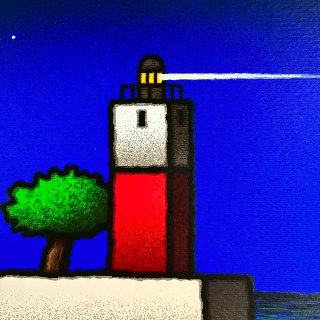 美品 ティノ・ステファノーニ「角柱灯台」シルクスクリーン 直筆サイン入 額縁入