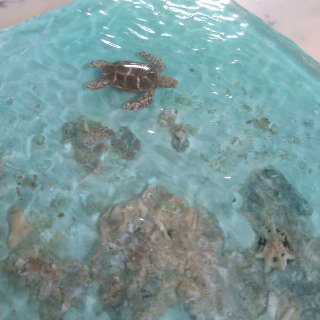 『沖縄の海を感じる』ウミガメが泳ぐ離島の海・オーシャンレジンアート／立体アート