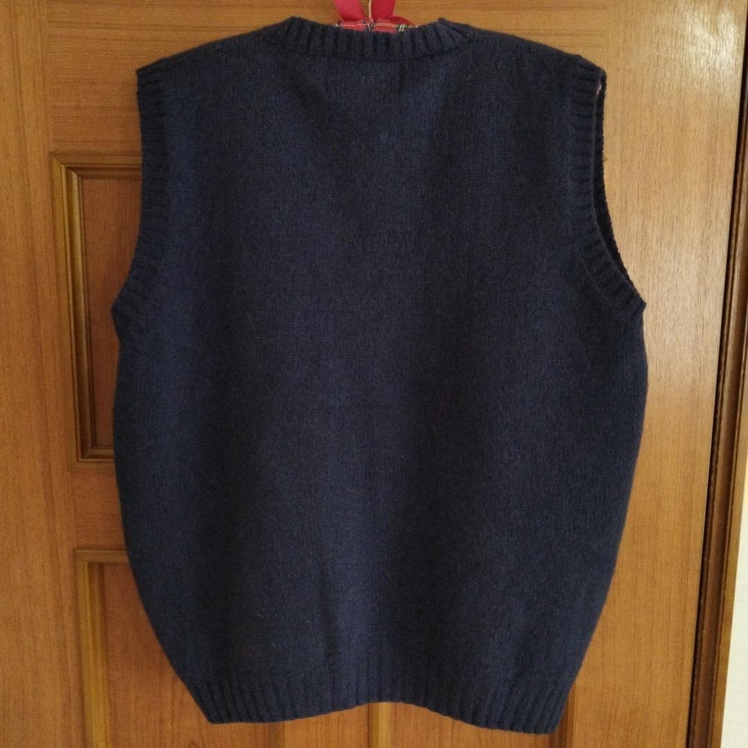 ハーレーオブスコットランド製 ラムズウールニットベスト セーター 紺 42 L