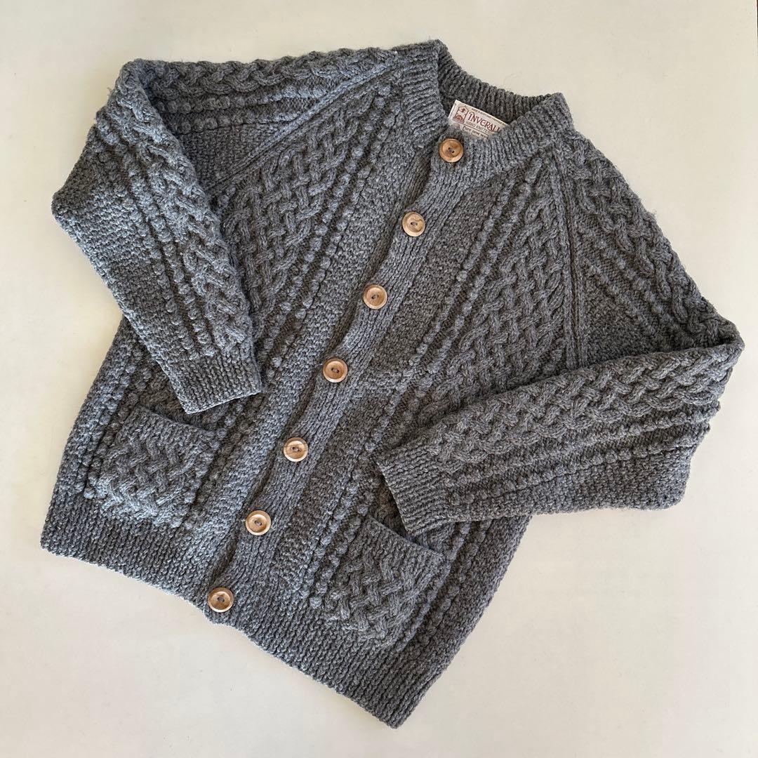 INVERALLAN 4A ARAN CARDIGAN茶タグ　グレー