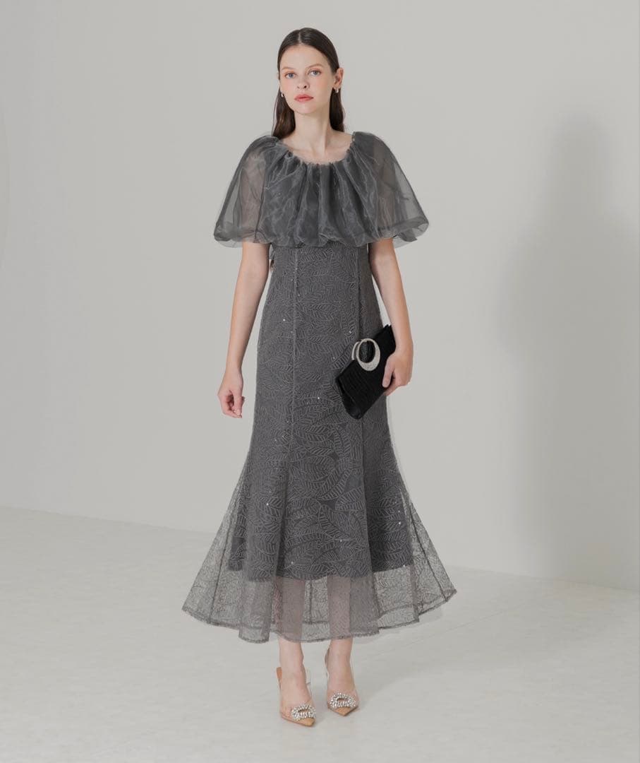 【LEJA】2WAYオフショルダーパフスリーブマーメイドワンピースロングドレス