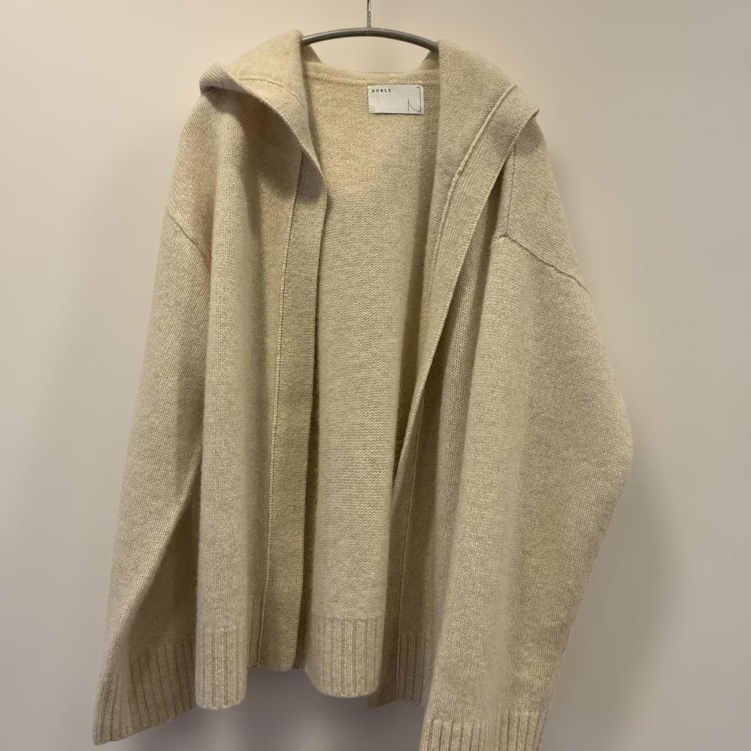 NOBLE ヤク　フーディーカーディガン　ホワイト