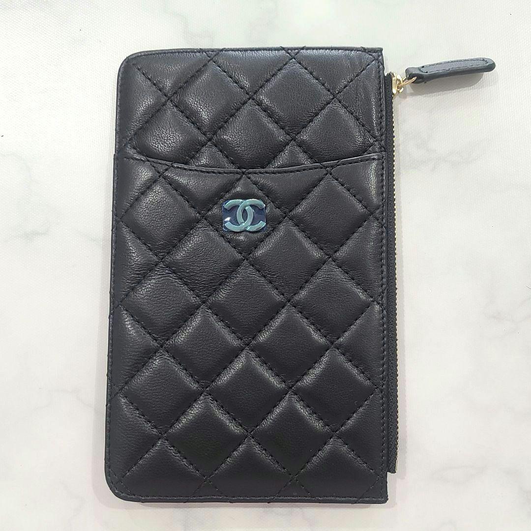 ブラック 黒 キルティング フラグメントケース 長財布 薄い ゴールド 金