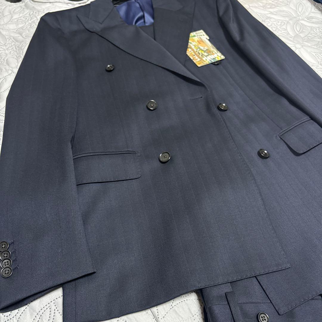 ya4Sスリムパーソンズダークブルー ダブルブレスト ビジネススーツ