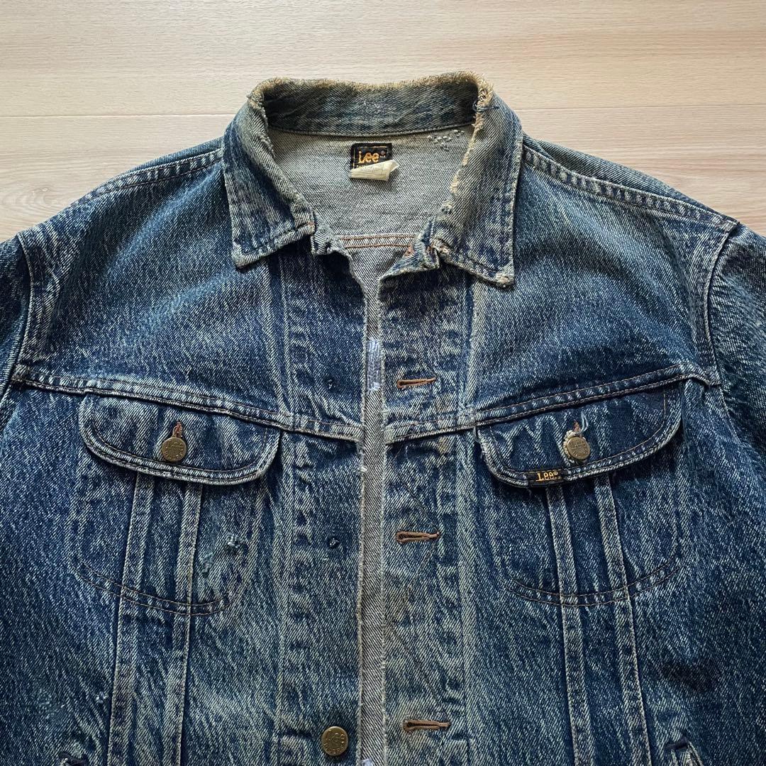 80s Lee 220-J Denim Jacket BORO 右綾 LARGE
