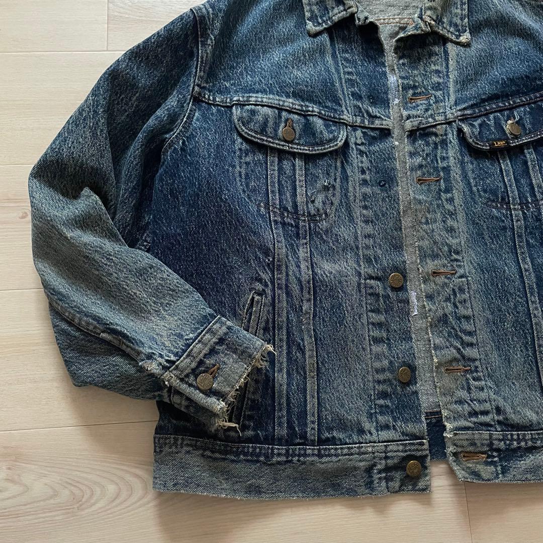80s Lee 220-J Denim Jacket BORO 右綾 LARGE
