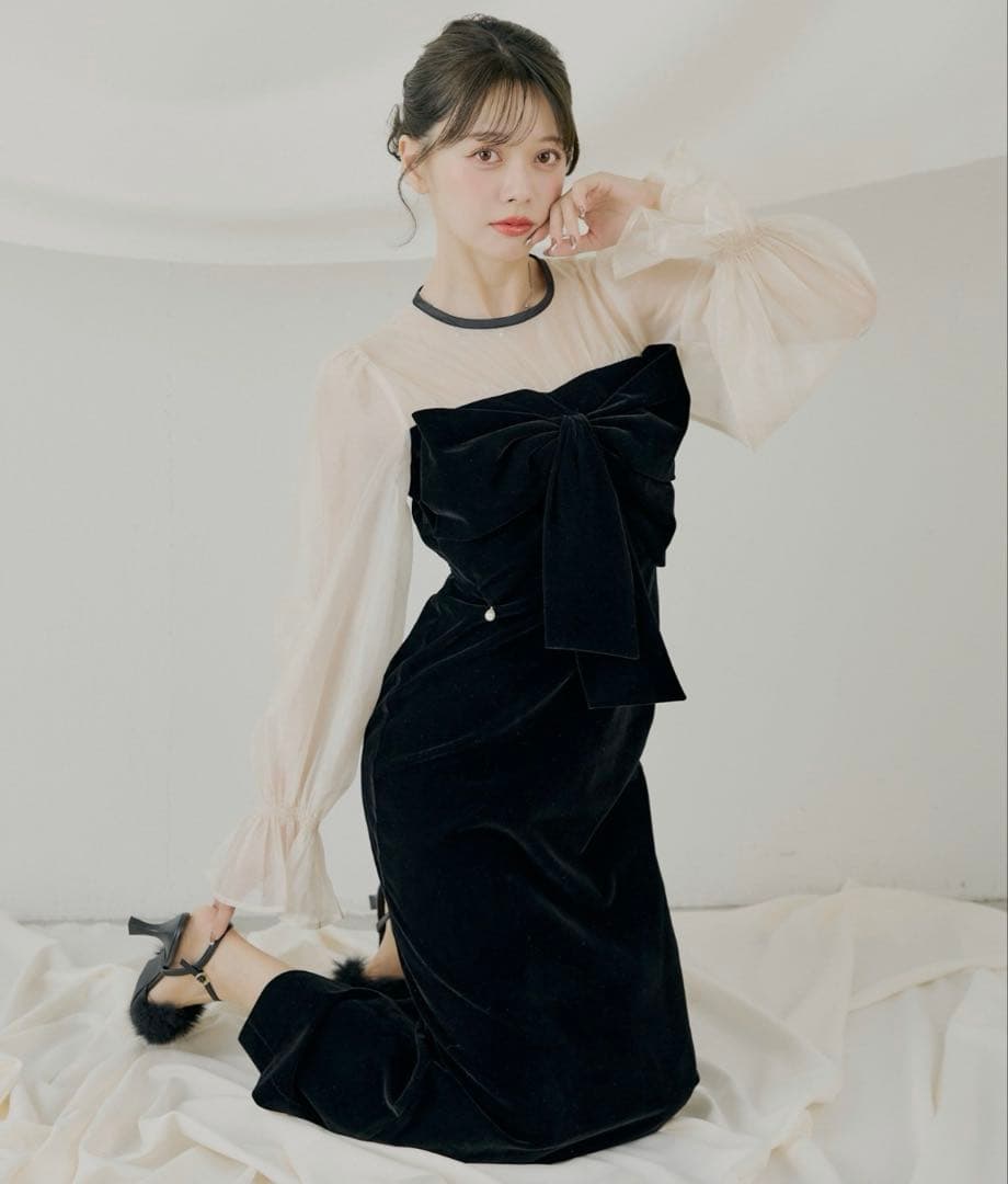 【SALON by Chico】配色シアーリボンベロアワンピース/オケージョン