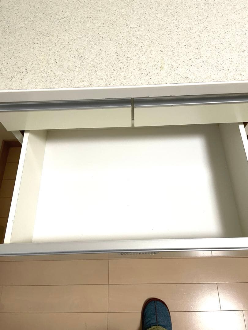 スライド引き出し付きテーブル ホワイト、キッチンボード、キッチン収納、プリンター