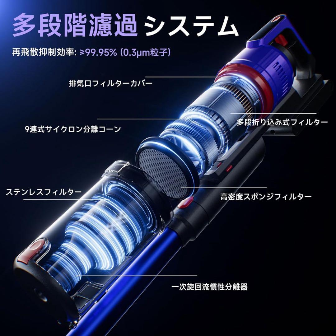 掃除機 コードレス 1月新登場 75kPa強力吸引 55分連続稼働 軽量 自立式