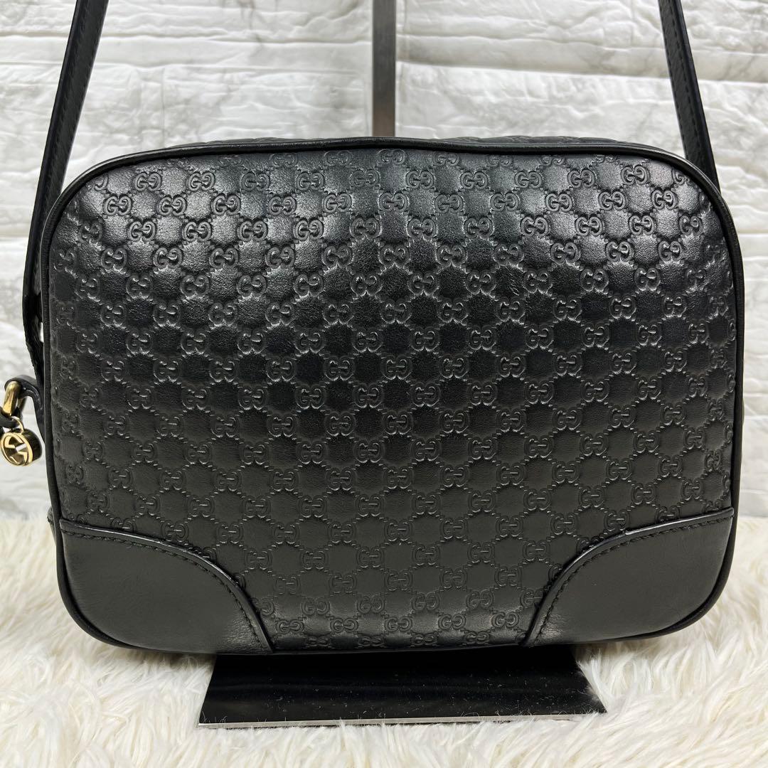 【美品】 GUCCI ショルダーバッグ GG柄 マイクロシマ レザー ブラック