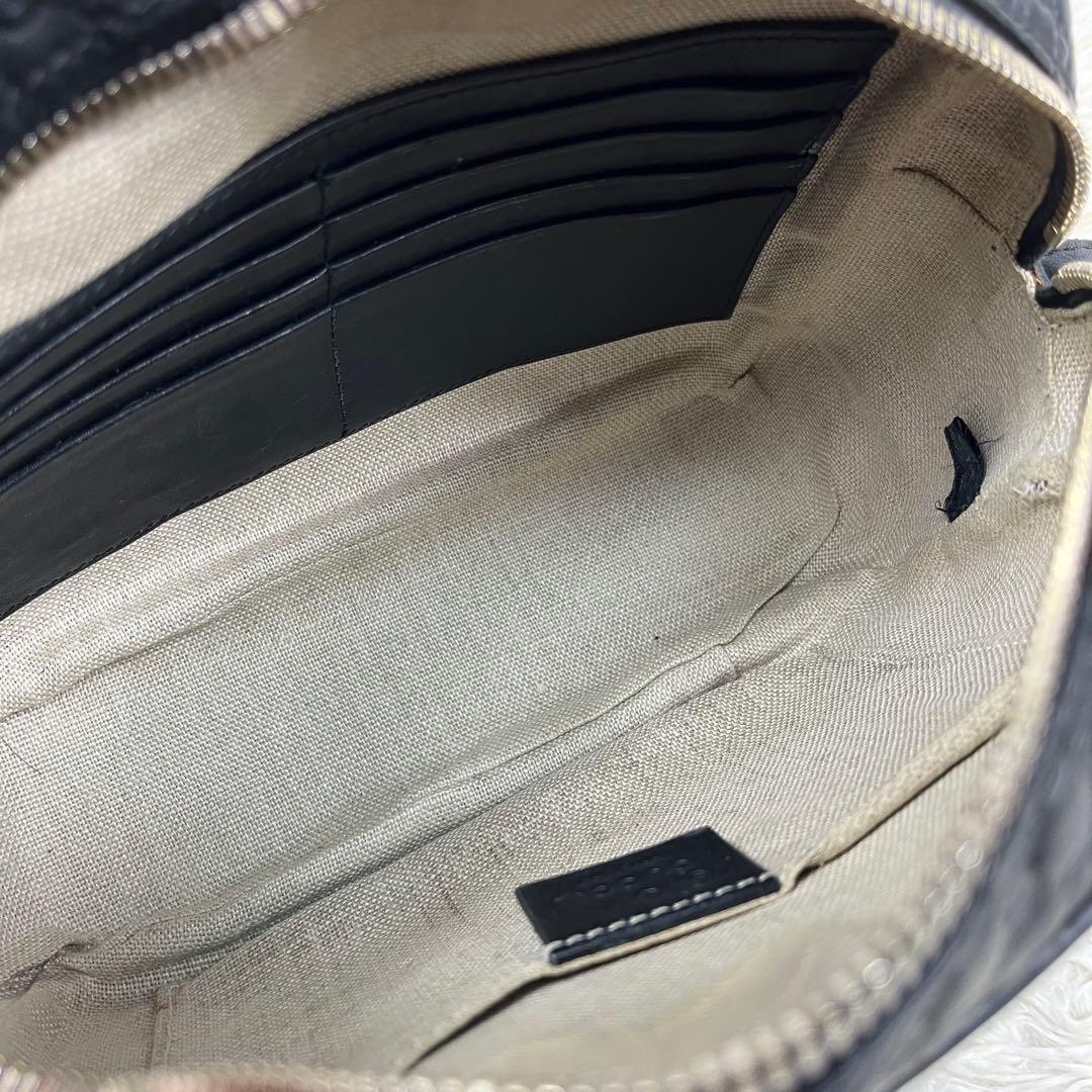 【美品】 GUCCI ショルダーバッグ GG柄 マイクロシマ レザー ブラック