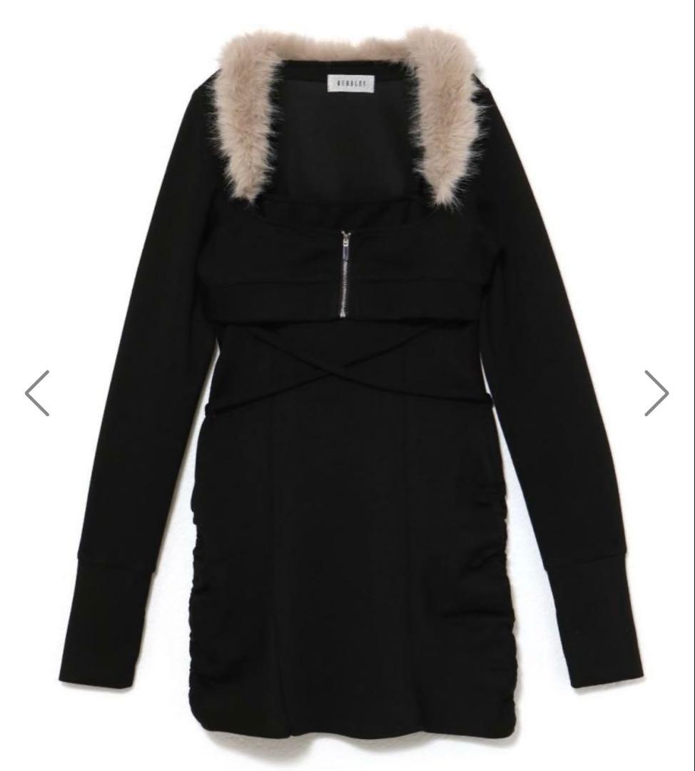 BUBBLES ファーカラークロスワンピース