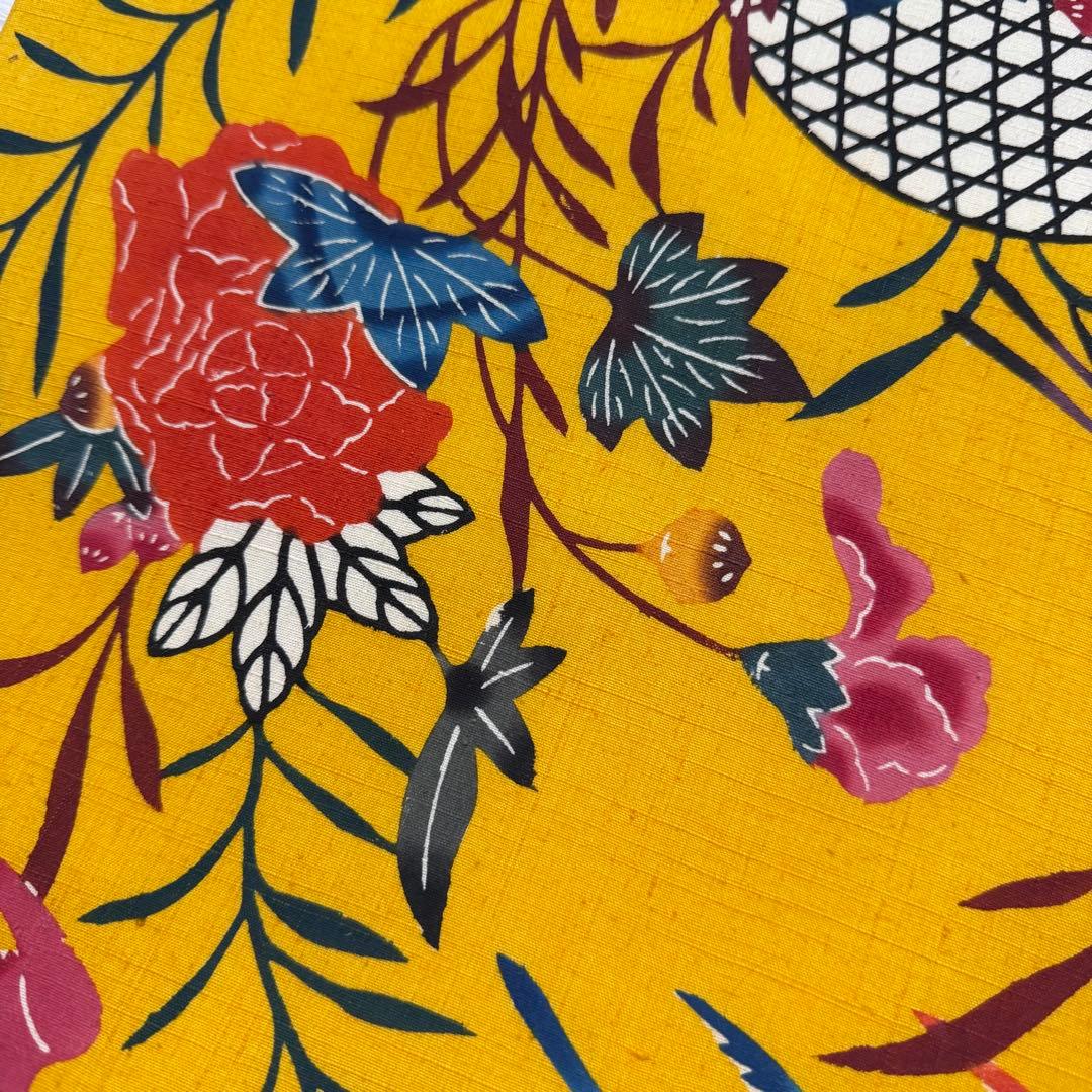 m-45 本場琉球紅型 鳥 花 名古屋帯 正絹 未使用