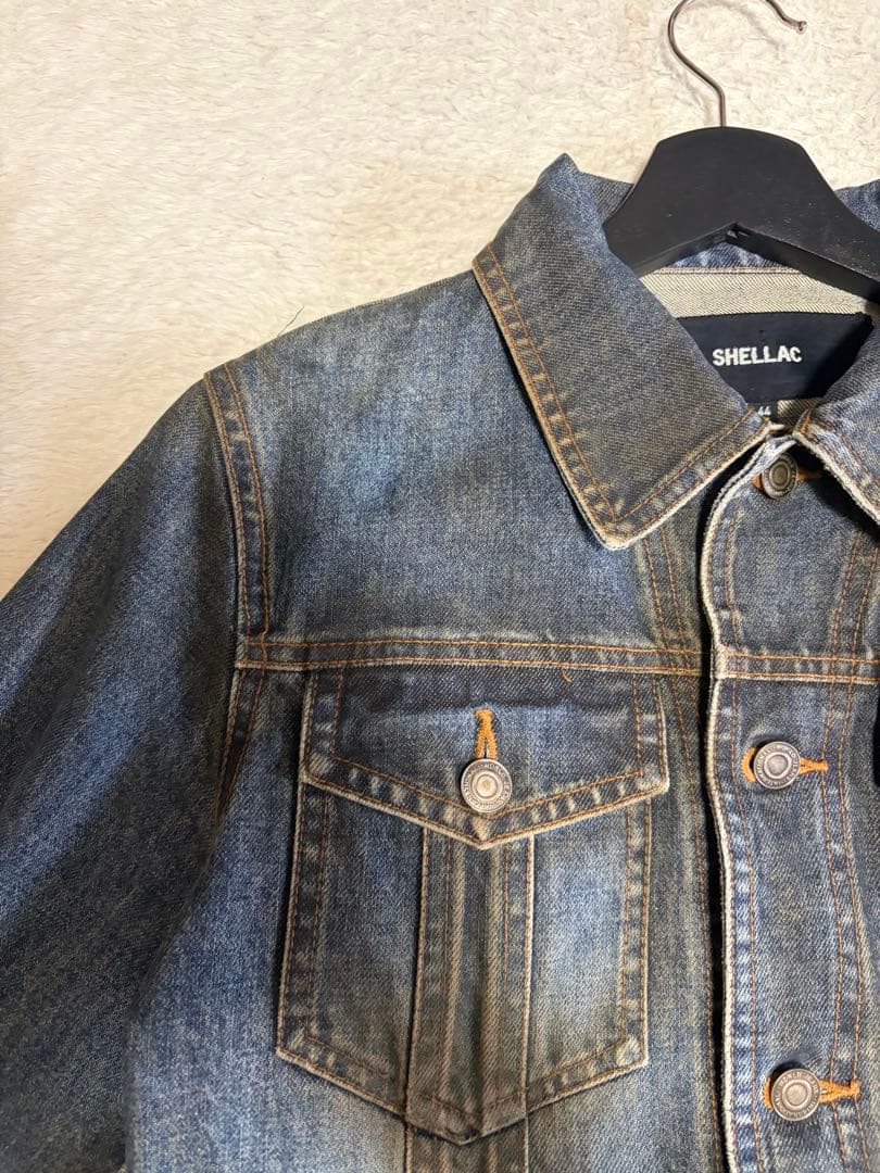 y2k shellac ヴィンテージ加工デニムジャケット　ダークインディゴ
