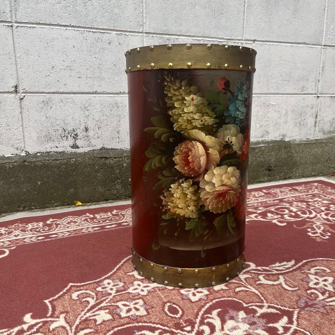 イタリア製 はビンテージ古雑貨◾️木製 トールペイント ゴミ箱 ダストボックス