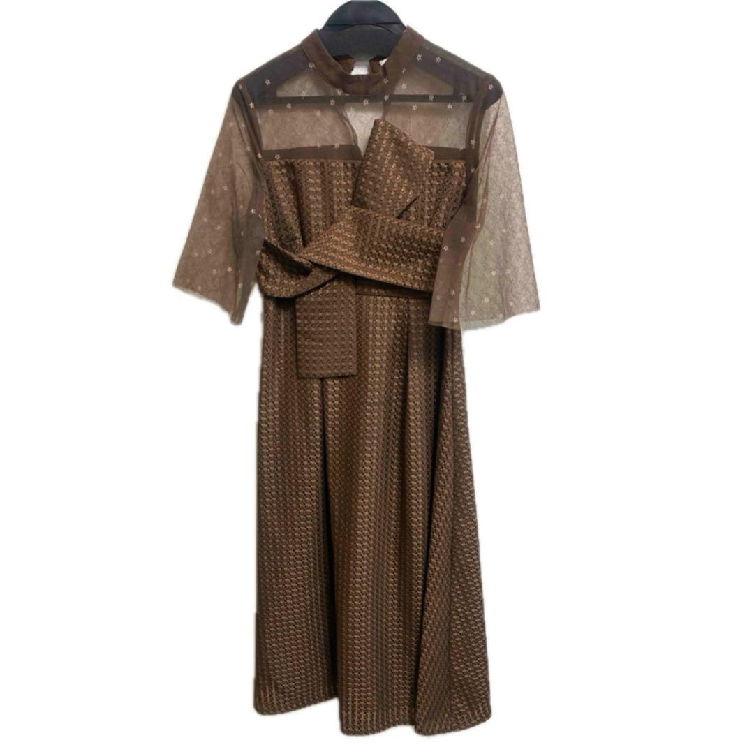 LEJA ビスチェ風切り替えプチハイネック花柄シアーレースワッフル