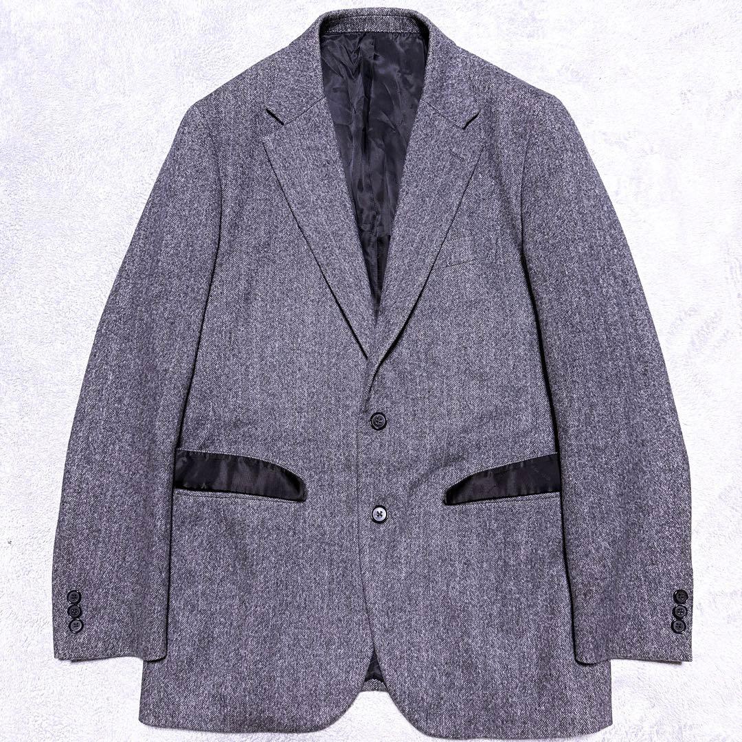 裏地総柄【未使用級】タケオキクチ テーラードジャケット カシミヤ混 ヘリンボーン