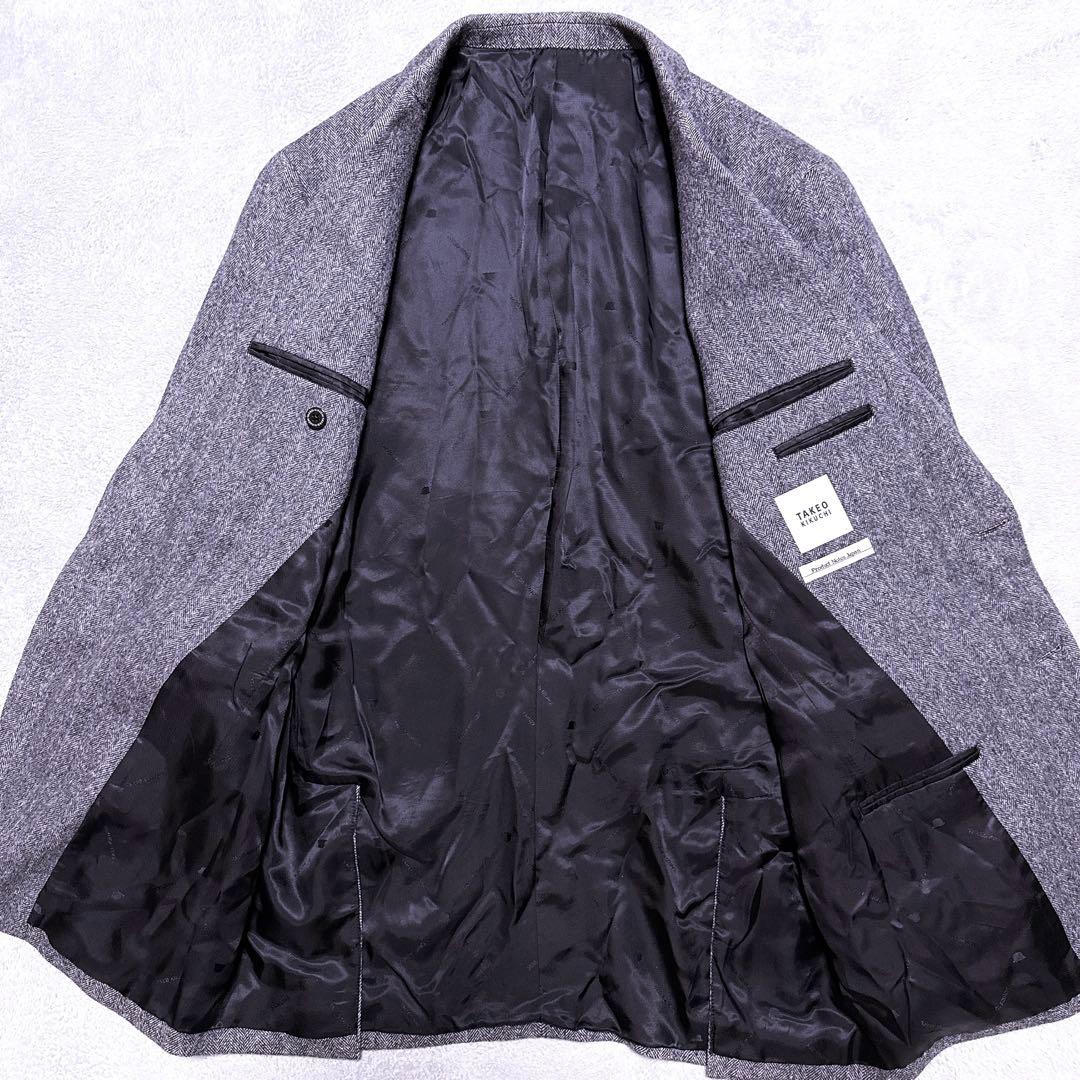 裏地総柄【未使用級】タケオキクチ テーラードジャケット カシミヤ混 ヘリンボーン
