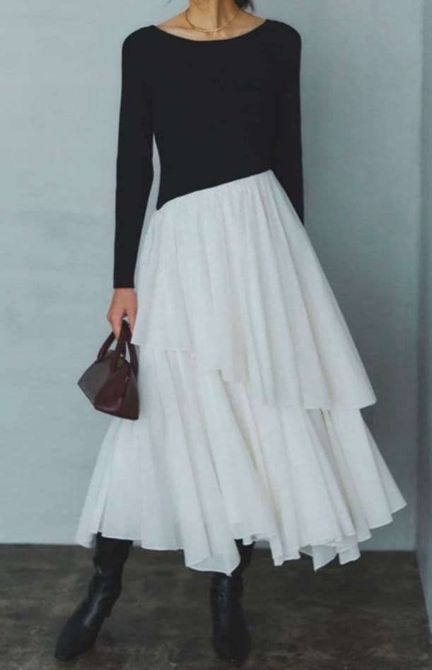 anuans ボートネックイレギュラーヘムドッキングニットワンピース MIX