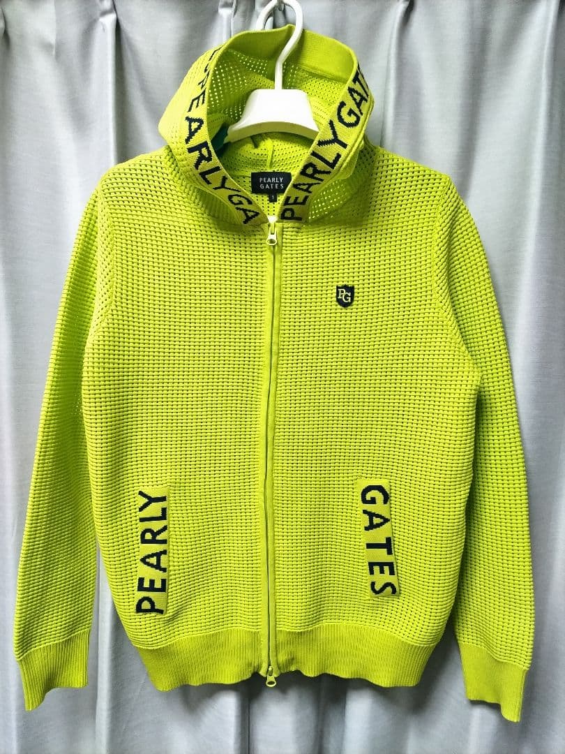 パーリーゲイツ　メッシュ　ニットパーカー　グリーンイエロー