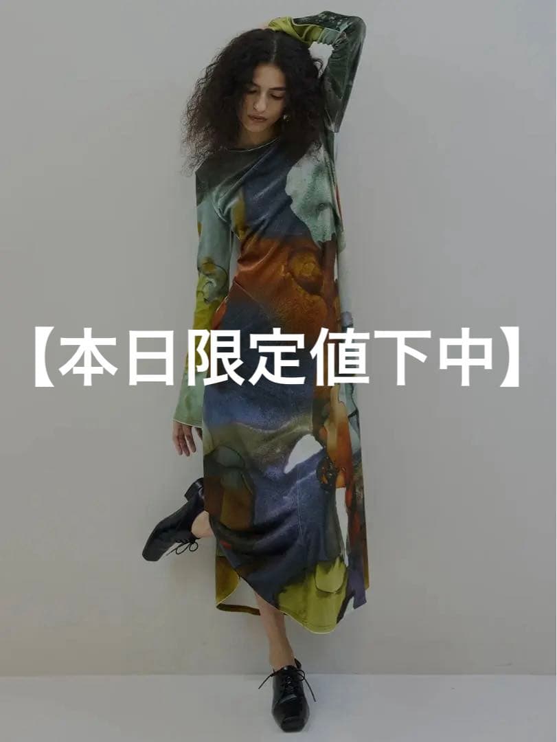 ワンピース ameri 2WAY RUST INK ART VELOUR DRESS