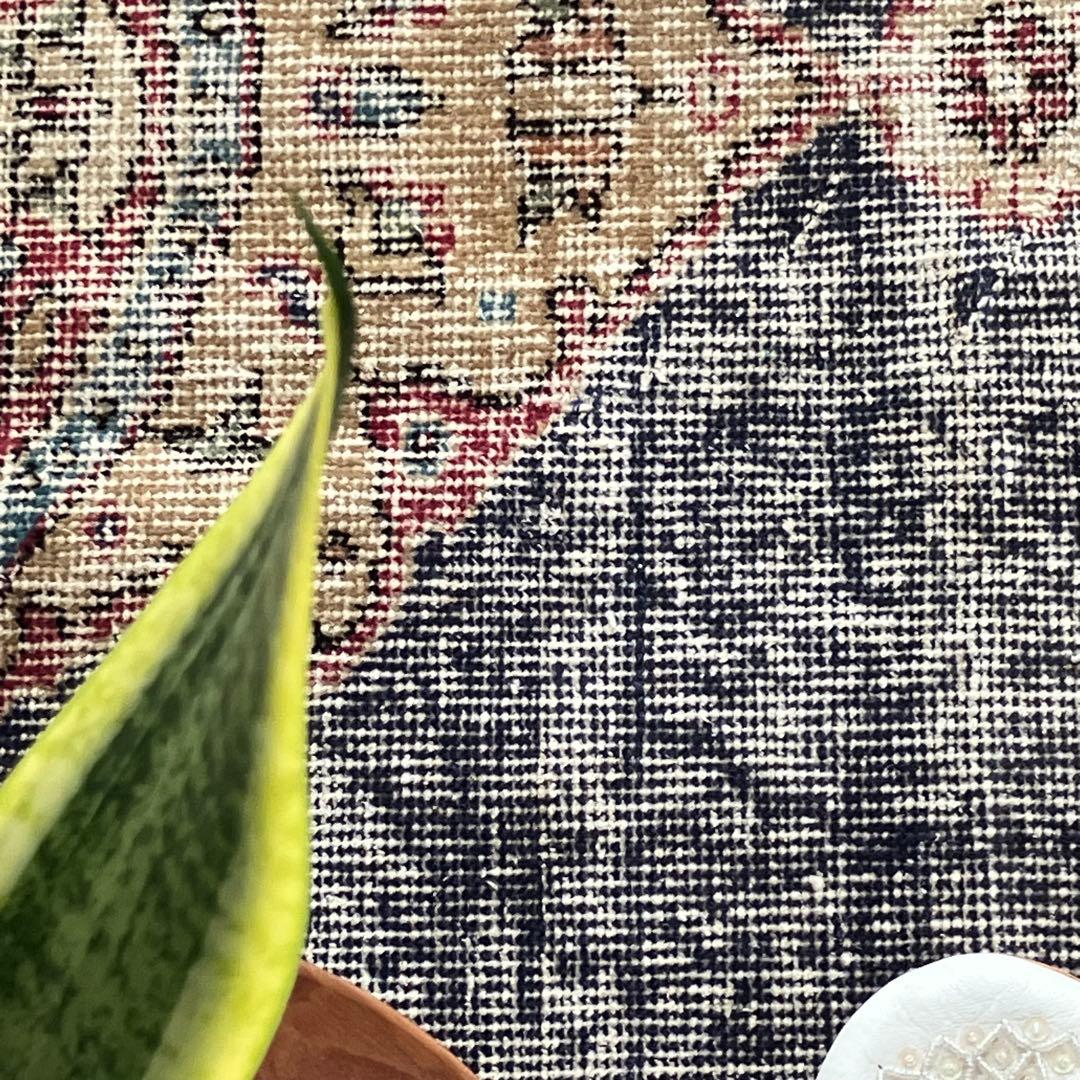 デニムブルー✳︎64×61 シャビー　キャラメル　レッド　トルコヴィンテージラグ