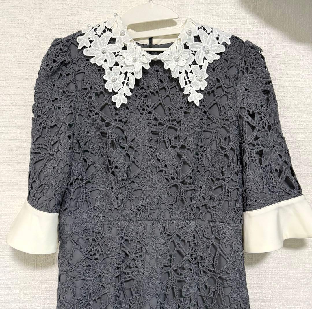 Leja 花柄レースカラースパンコールAラインワンピースドレス