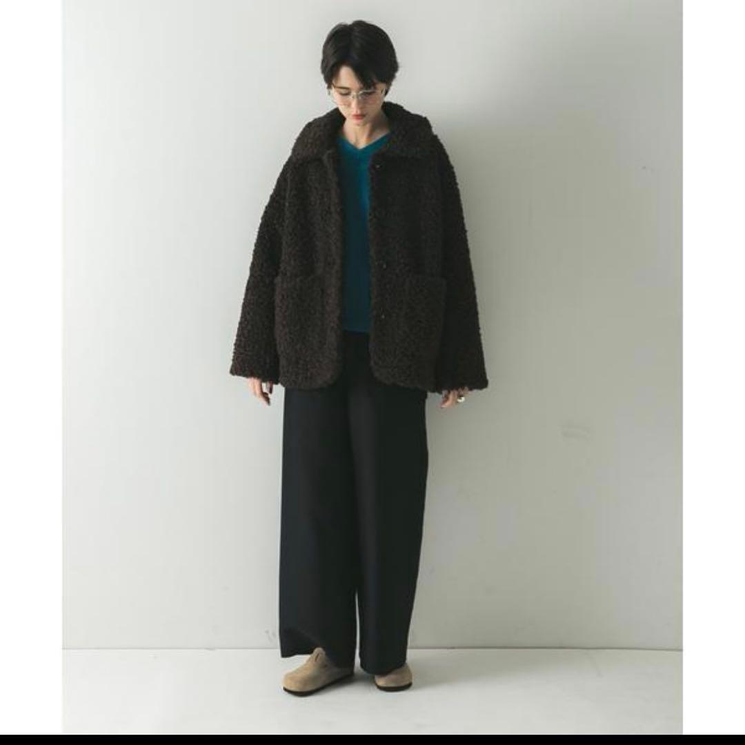 ダークブラウン ボックスシルエット ジャケット