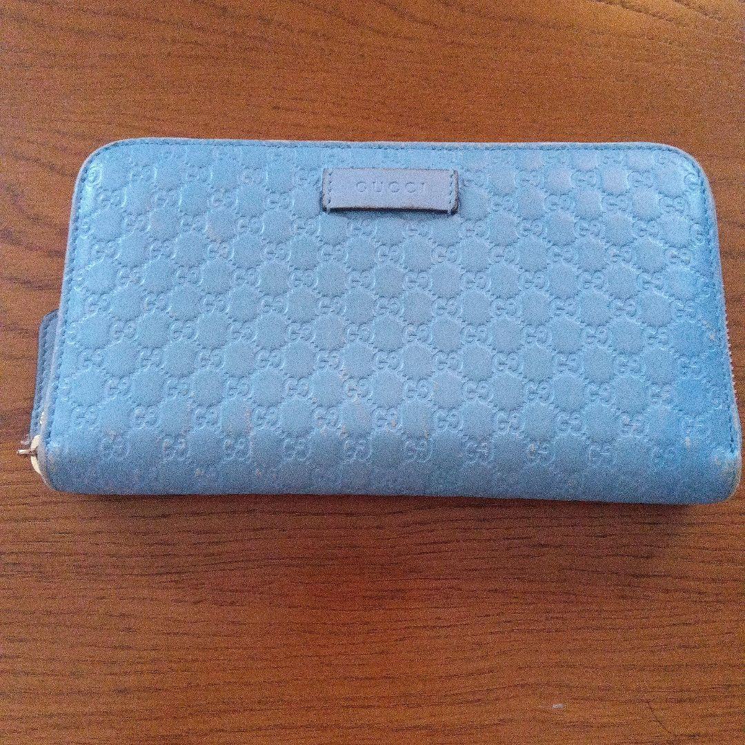 希少✨GUCCI グッチ GGロゴ マイクロシマ ラウンドジップ 長財布 ブルー