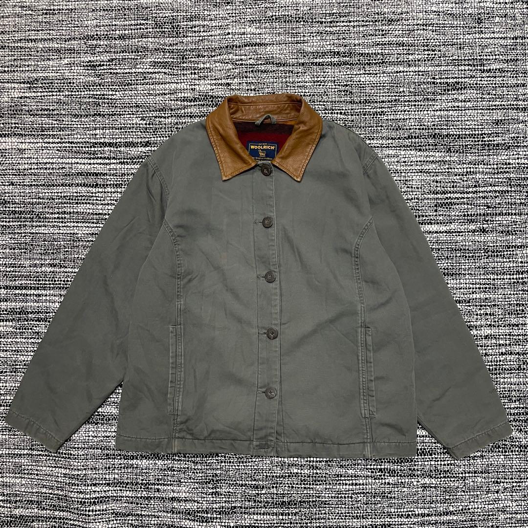 WOOLRICH 90s ワークジャケット 襟レザー 裏地ブランケット
