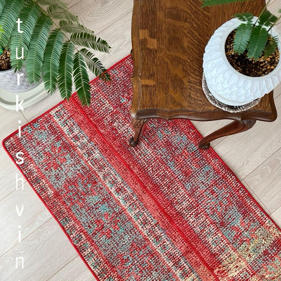 超ロング✳︎56×273 ストロベリーレッド　パッチワーク　トルコヴィンテージラグ