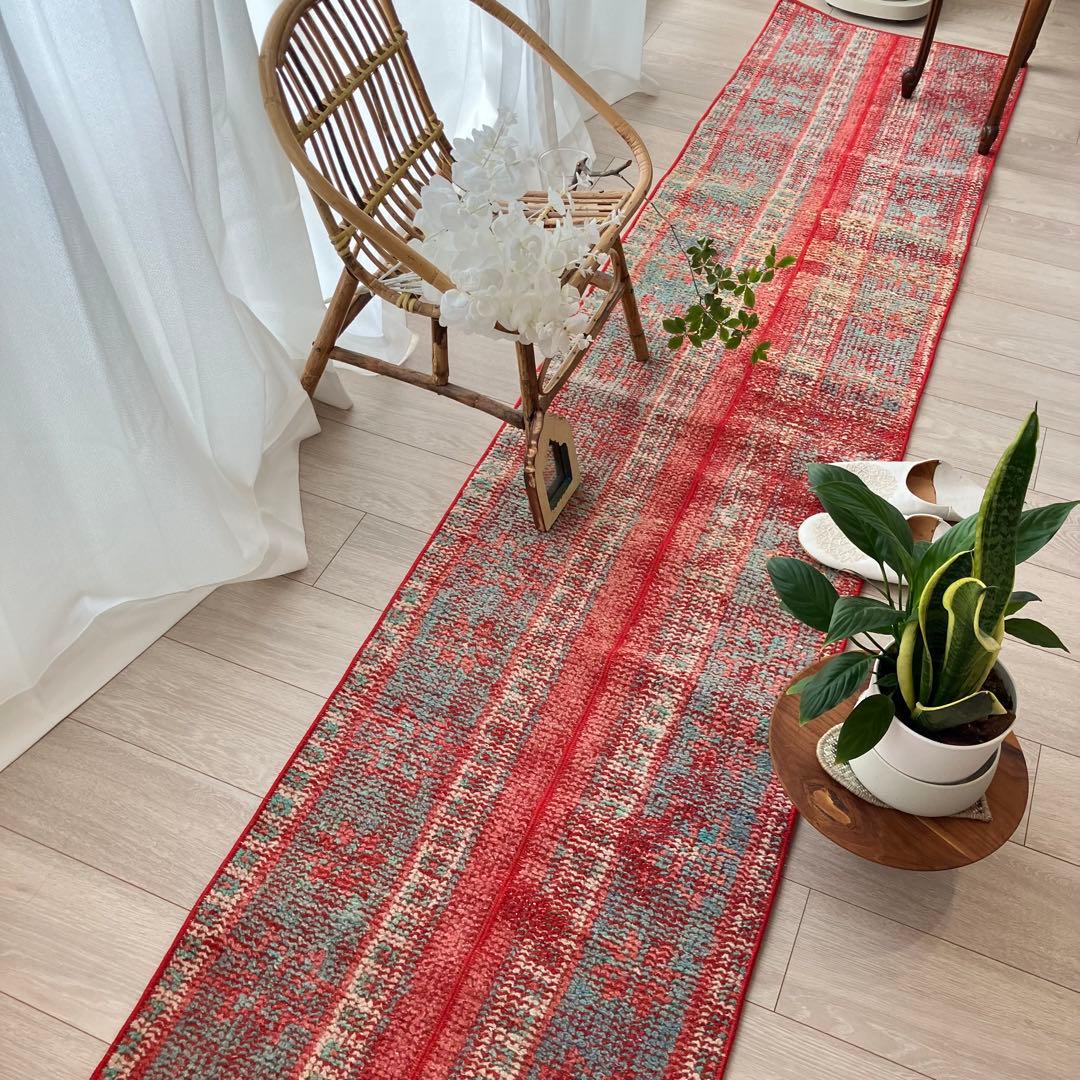 超ロング✳︎56×273 ストロベリーレッド　パッチワーク　トルコヴィンテージラグ
