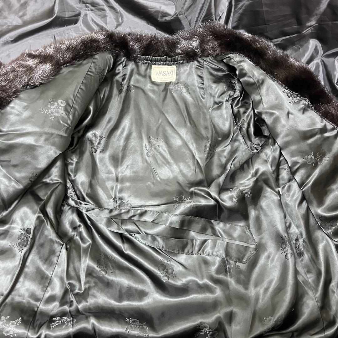 美品★ミンクファーヘリンボーンデザインロングコートマキシ丈 13号