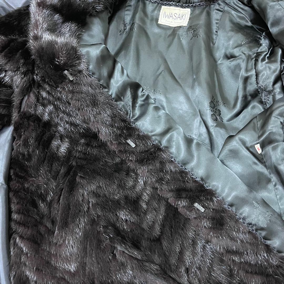 美品★ミンクファーヘリンボーンデザインロングコートマキシ丈 13号