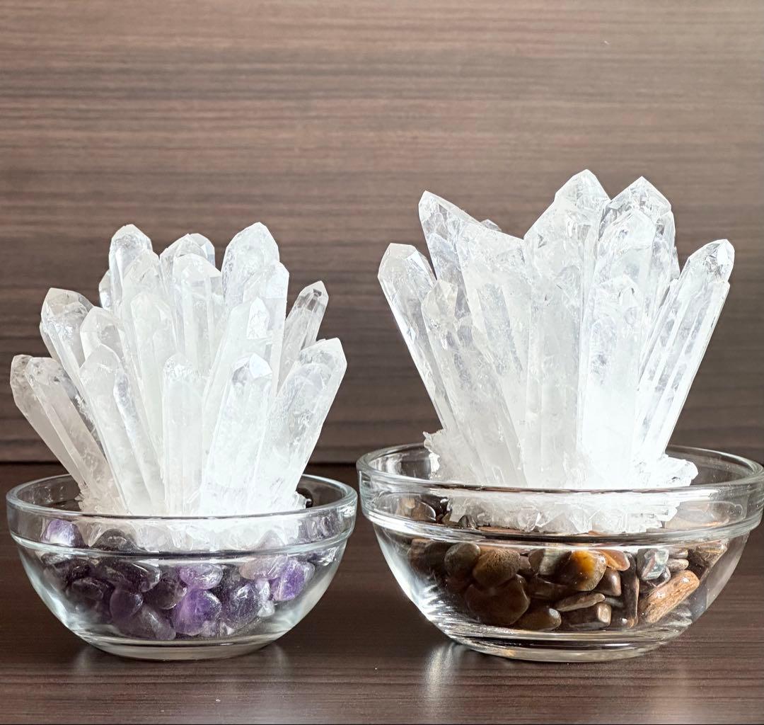 水晶クラスター2点セット(画像に写る物全てセット)撮影のため開封【新品未使用品】