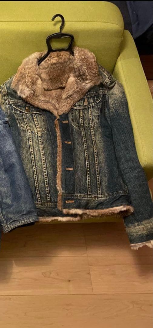 ファー付きデニムジャケット ブルー