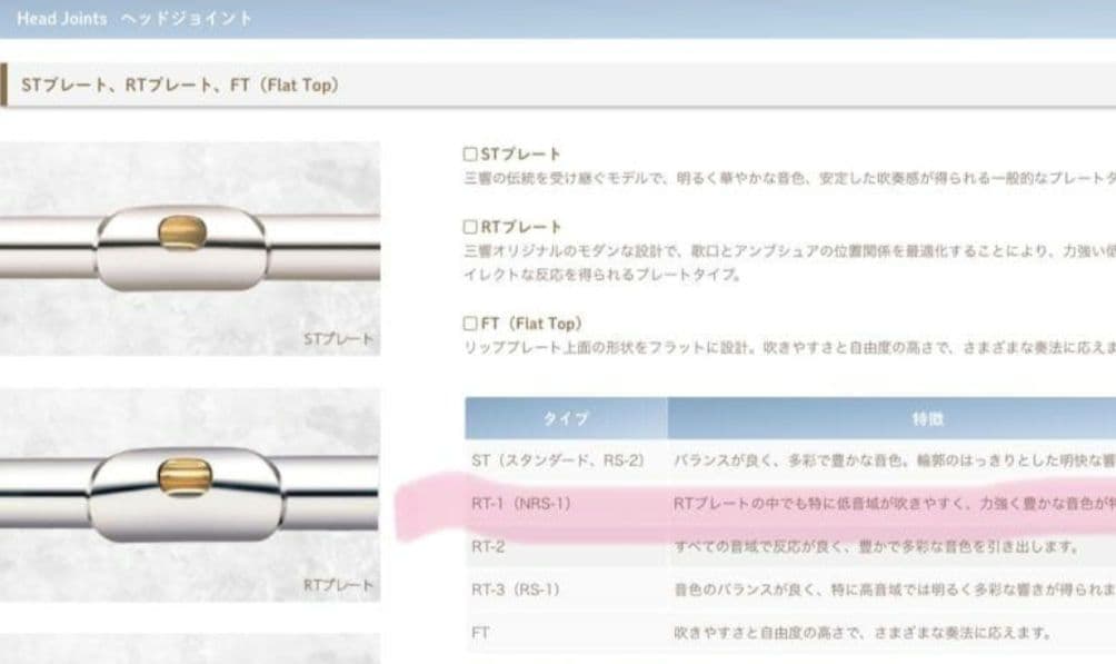 三響フルート 頭部管　NRS-1 (現RT-1)銀製　低音強化タイプ　ケース付