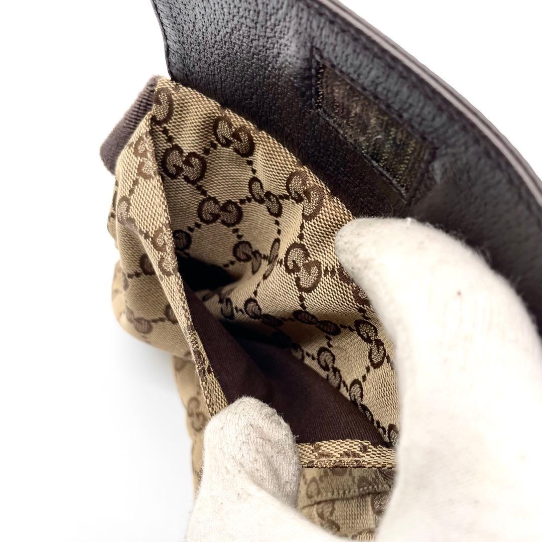 極美品✨グッチ ボディバッグ GG キャンバス レザー ウエストバッグ ブラウン