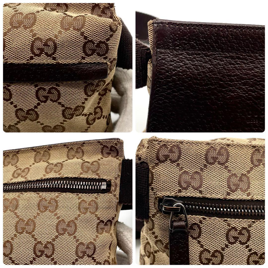極美品✨グッチ ボディバッグ GG キャンバス レザー ウエストバッグ ブラウン