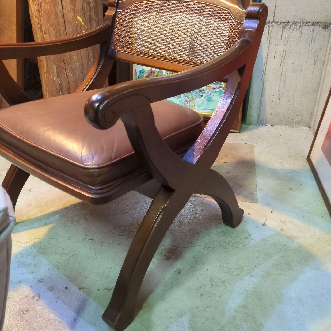 マルニ木工◆ビンテージ　ラタン　本革　ソファ　アーム　チェア 椅子 イス ④