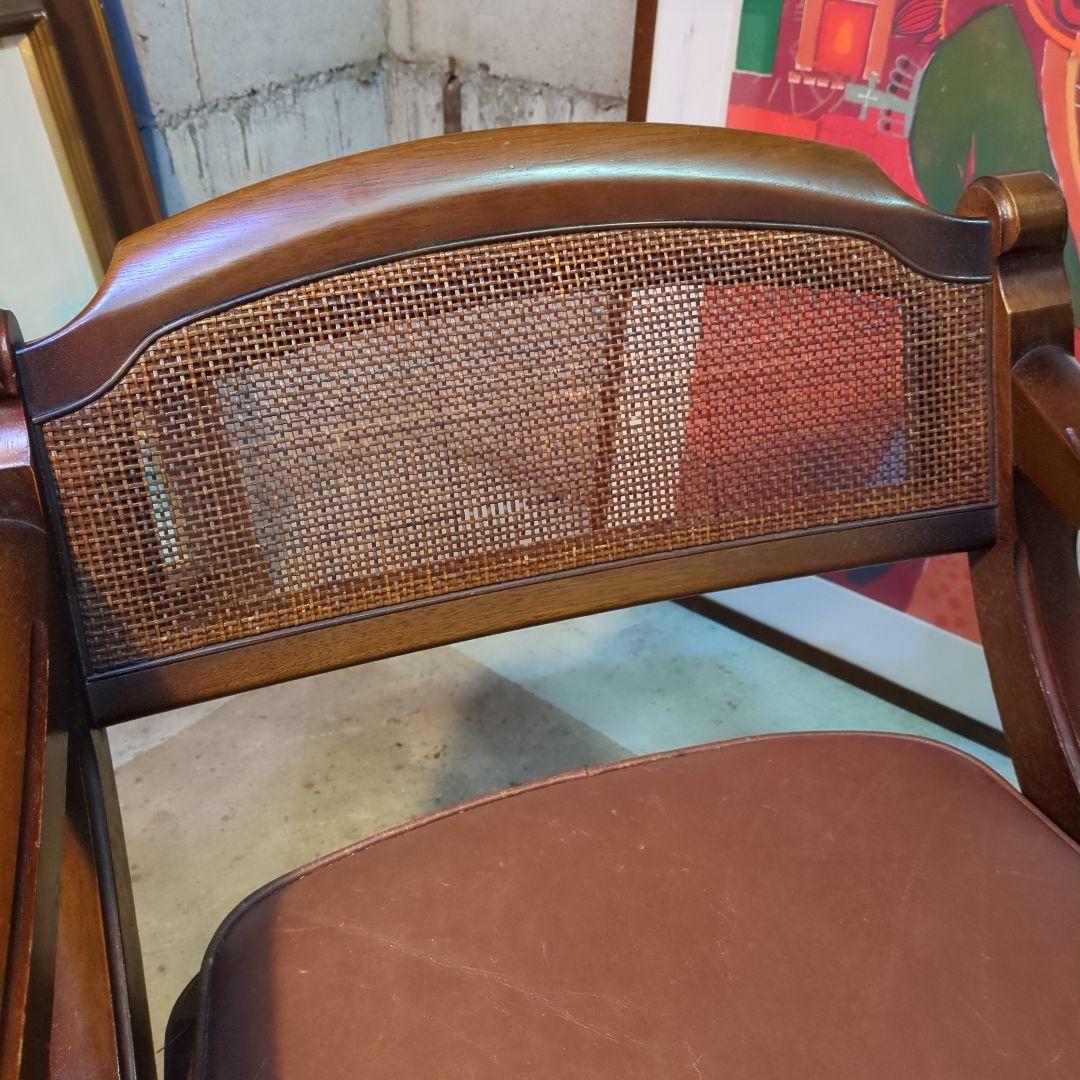 マルニ木工◆ビンテージ　ラタン　本革　ソファ　アーム　チェア 椅子 イス ④