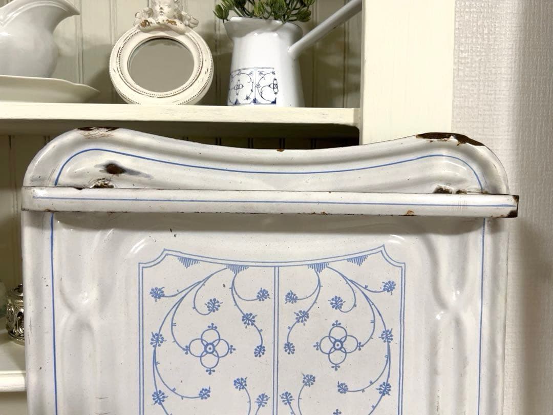 フランスアンティーク＊サキソニー柄ホーローレードルラック