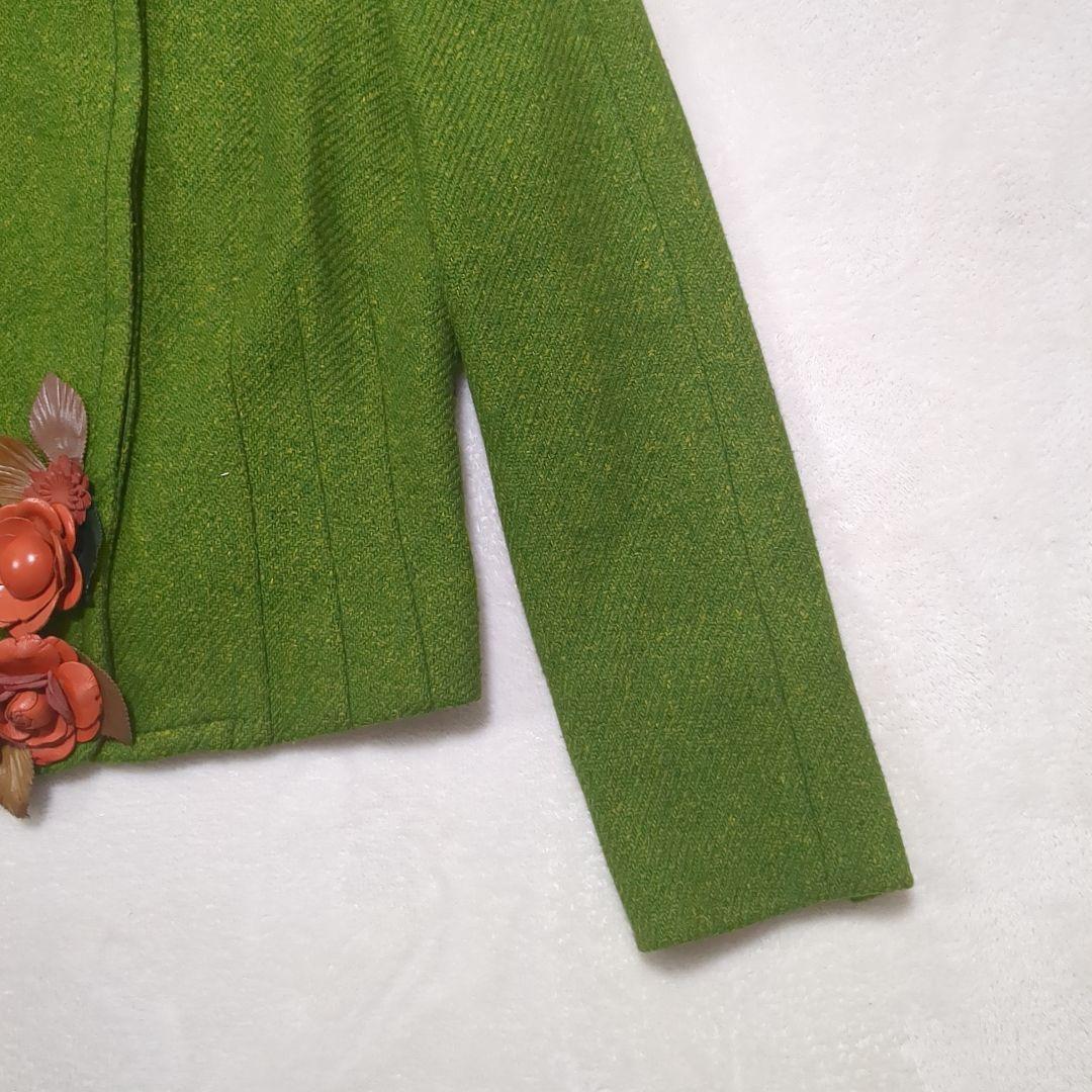 MOSCHINO モスキーノ ツイードジャケット 花装飾 シルク混 M（タイト）