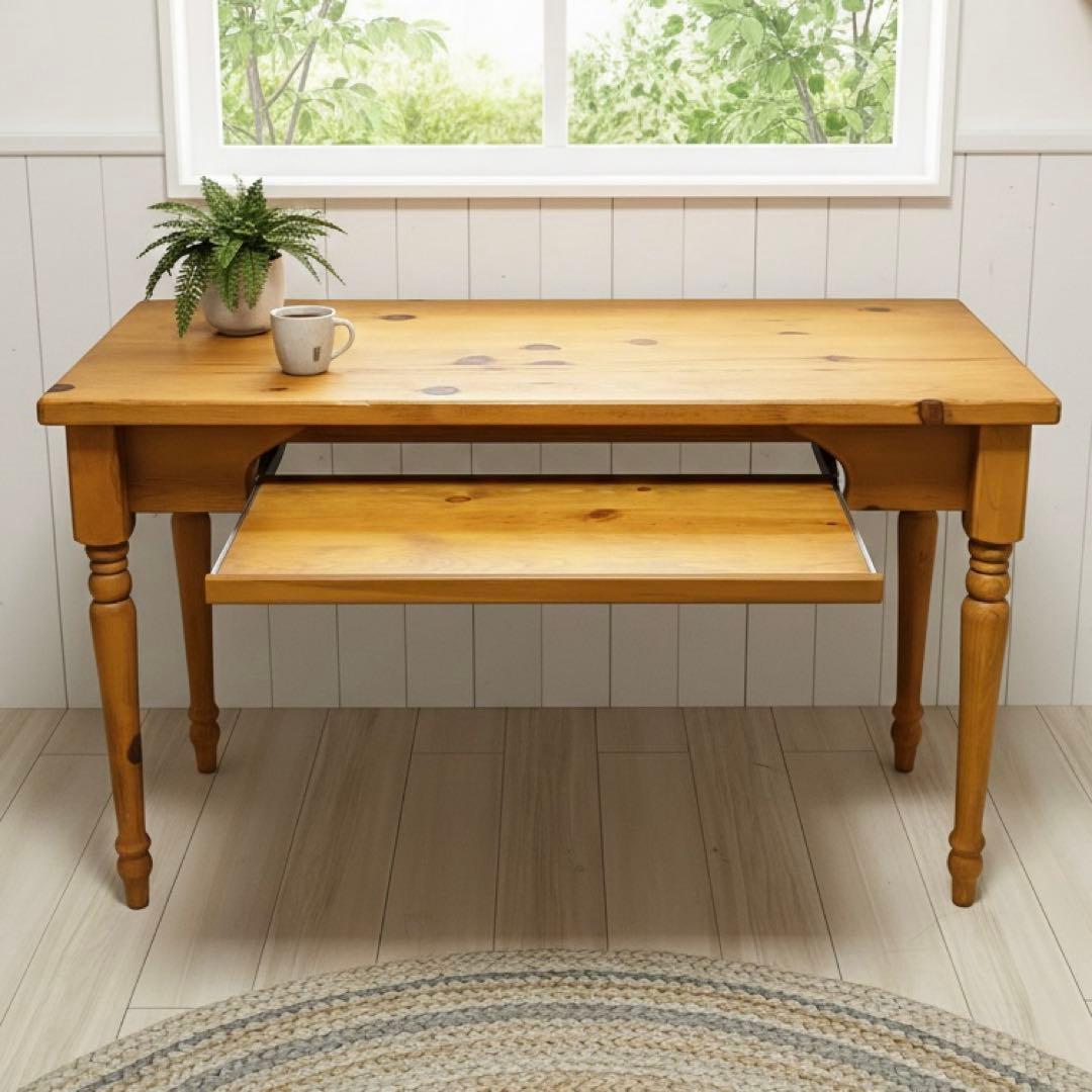 アンティーク風 木製デスク キーボードスライダー付き 学習机 PCデスク